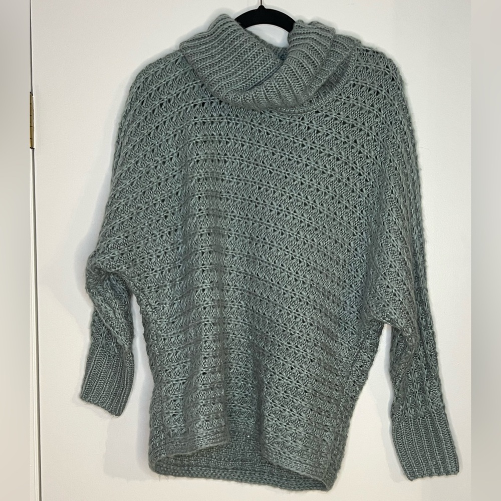 Cozy teal knit turtleneck sweater